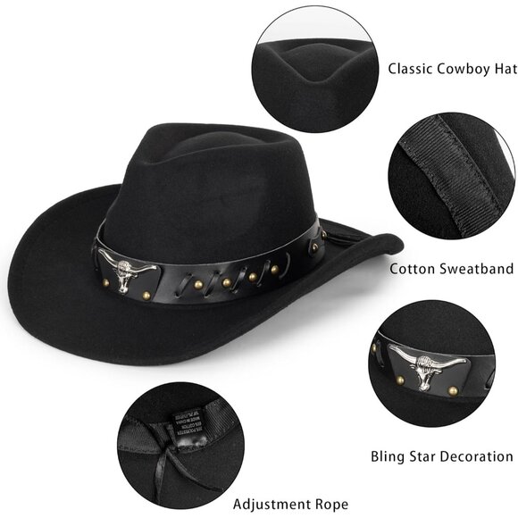 Unisex Felt Cowboy Hat Wide Brim Sun Protection Western Costume Accessory - Picture 5 of 8